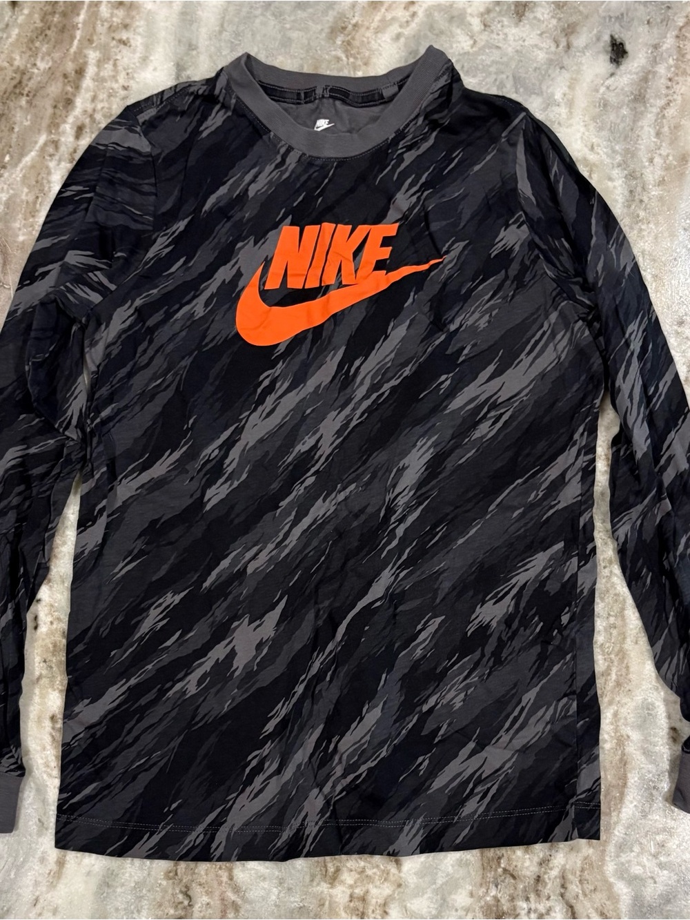Nike Kids Black & Gray Long Sleeve Tee with Orange Swoosh
